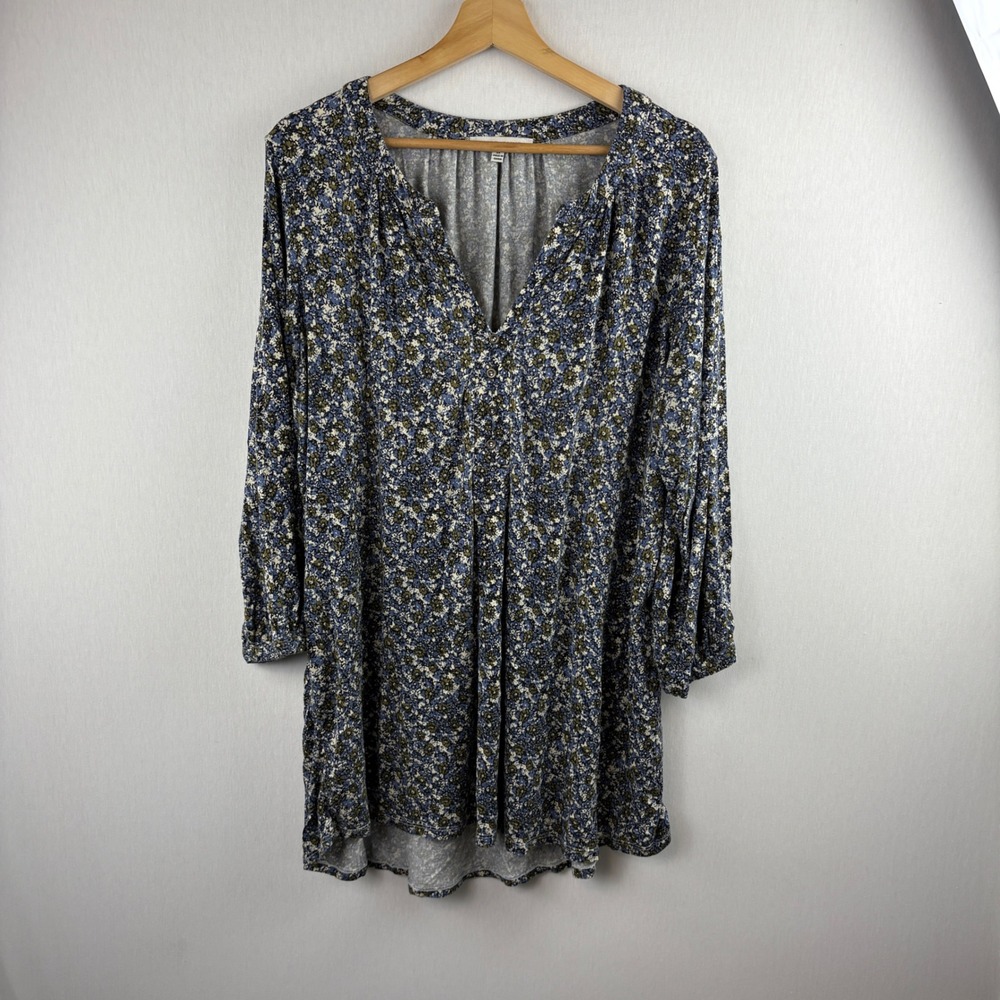 Rose Olive Plus Size 3X Floral Print Long Sleeve V‎ Neck Popover Stretch